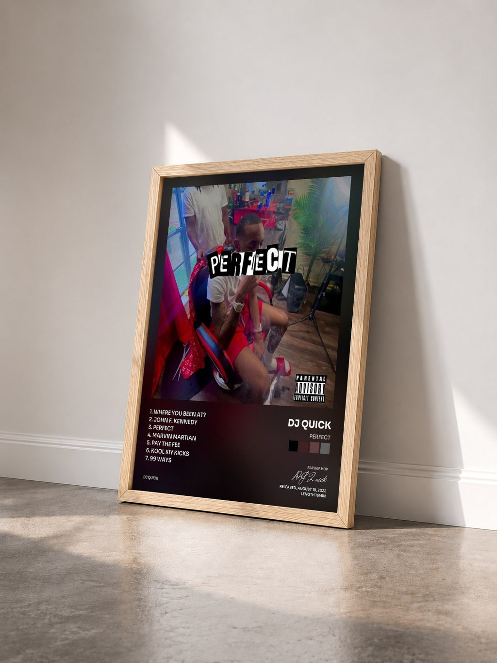 #bois Tableau de l'album Perfect de DJ Quick vu de trois quarts, cadre en bois brut