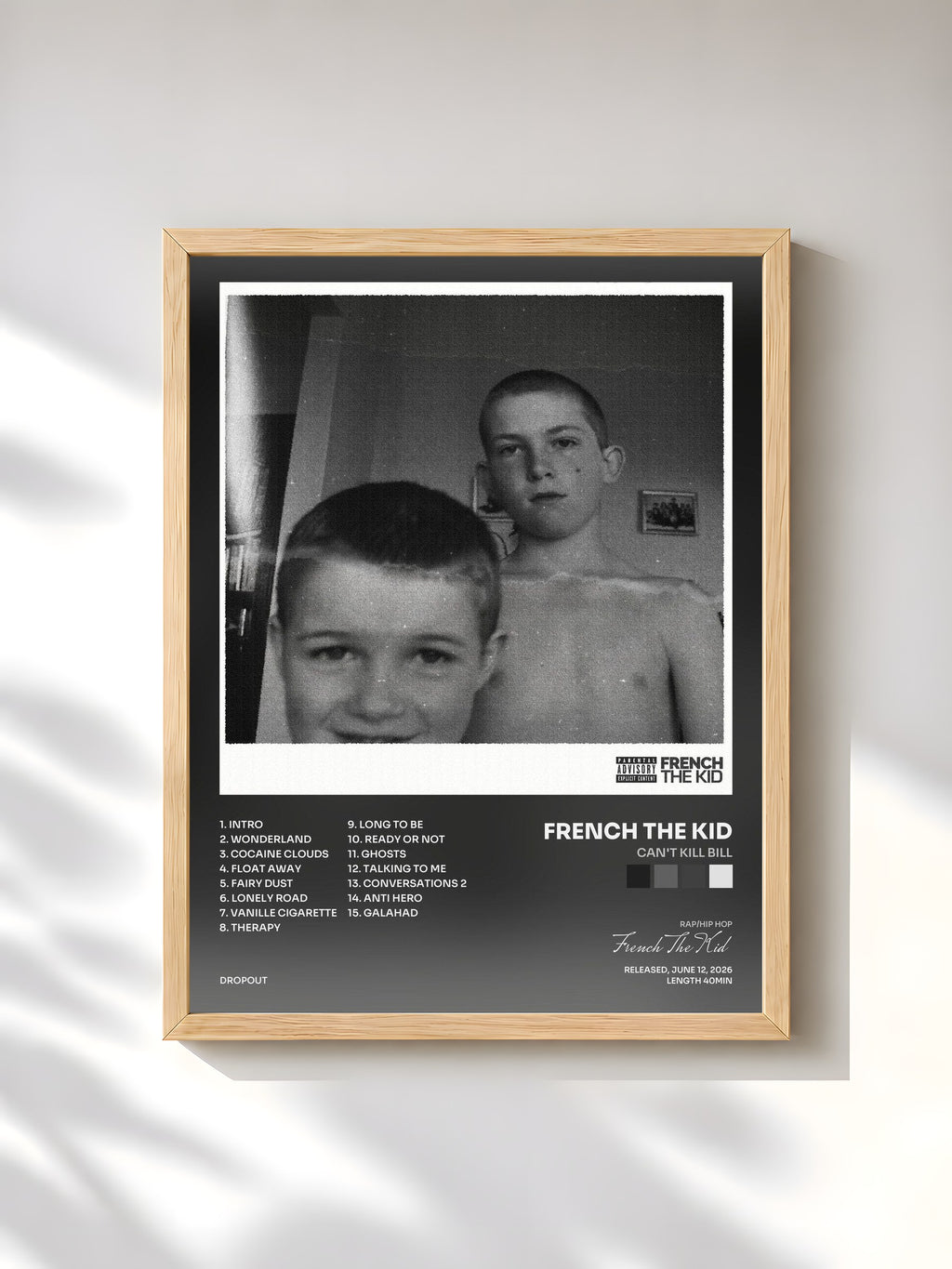 #bois Tableau de l'album Can't Kill Bill de French The Kid, cadre en bois brut, imprimé et encadré en France