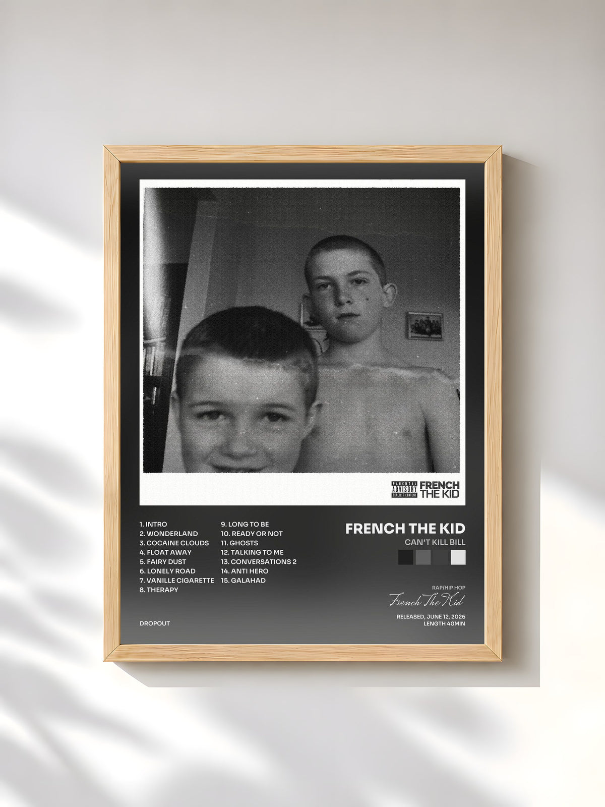 #bois Tableau de l'album Can't Kill Bill de French The Kid, cadre en bois brut, imprimé et encadré en France