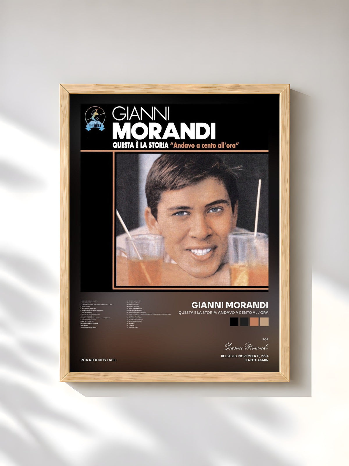 #bois Tableau de l'album Questa E La Storia: Andavo A Cento All'ora de Gianni Morandi, cadre en bois brut, imprimé et encadré en France
