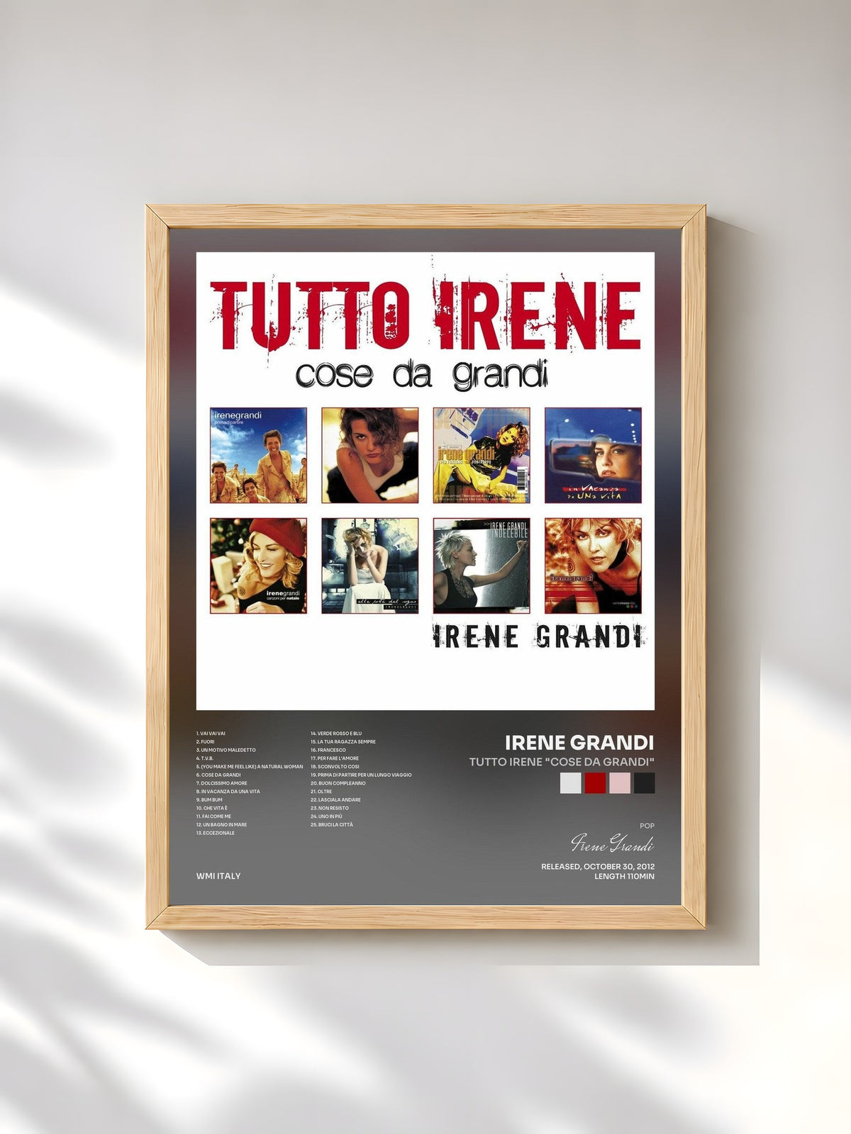 #bois Tableau de l'album Tutto Irene "Cose da Grandi" de Irene Grandi, cadre en bois brut, imprimé et encadré en France