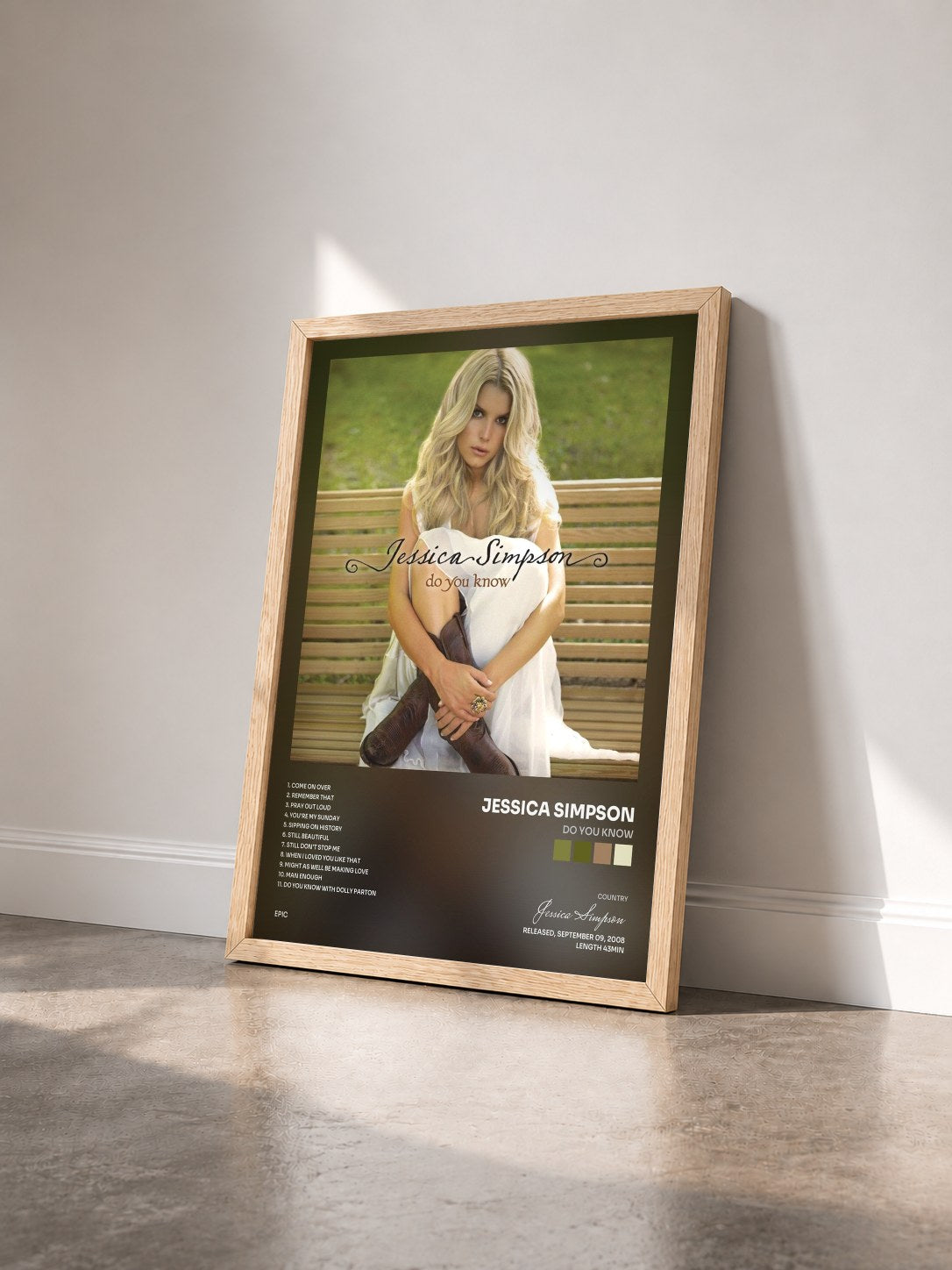 #bois Tableau de l'album Do You Know de Jessica Simpson vu de trois quarts, cadre en bois brut