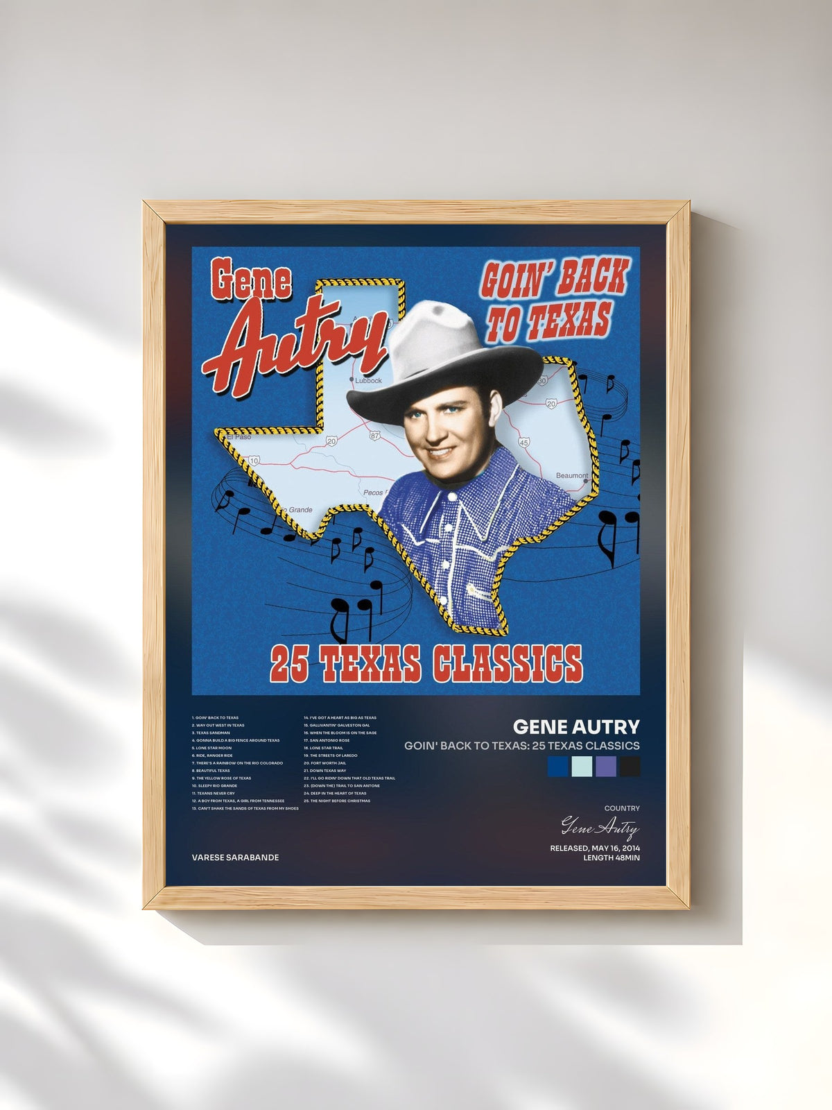 #bois Tableau de l'album Goin' Back To Texas: 25 Texas Classics de Gene Autry, cadre en bois brut, imprimé et encadré en France