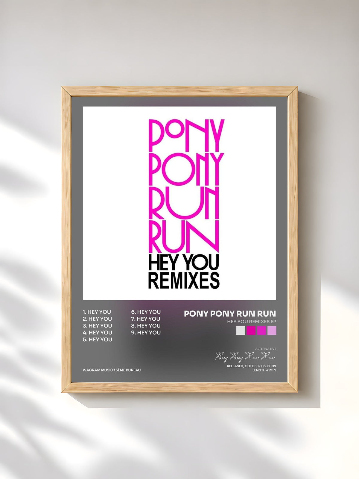 #bois Tableau de l'album Hey You Remixes EP de Pony Pony Run Run, cadre en bois brut, imprimé et encadré en France