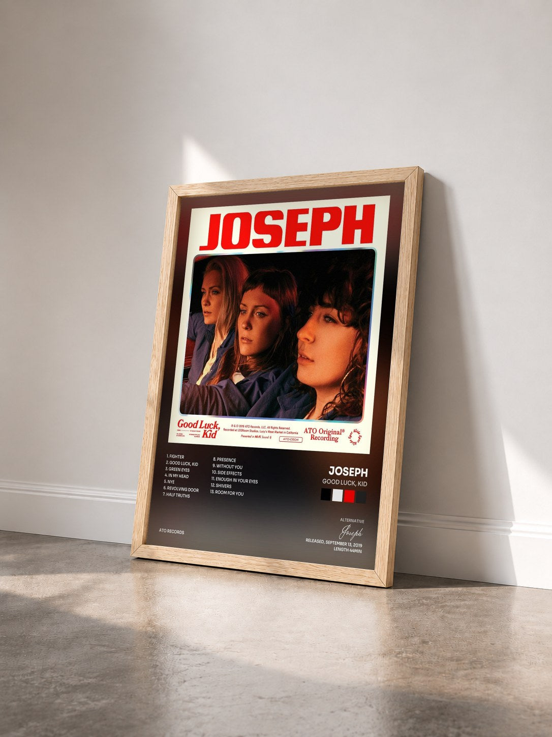 #bois Tableau de l'album Good Luck, Kid de Joseph vu de trois quarts, cadre en bois brut