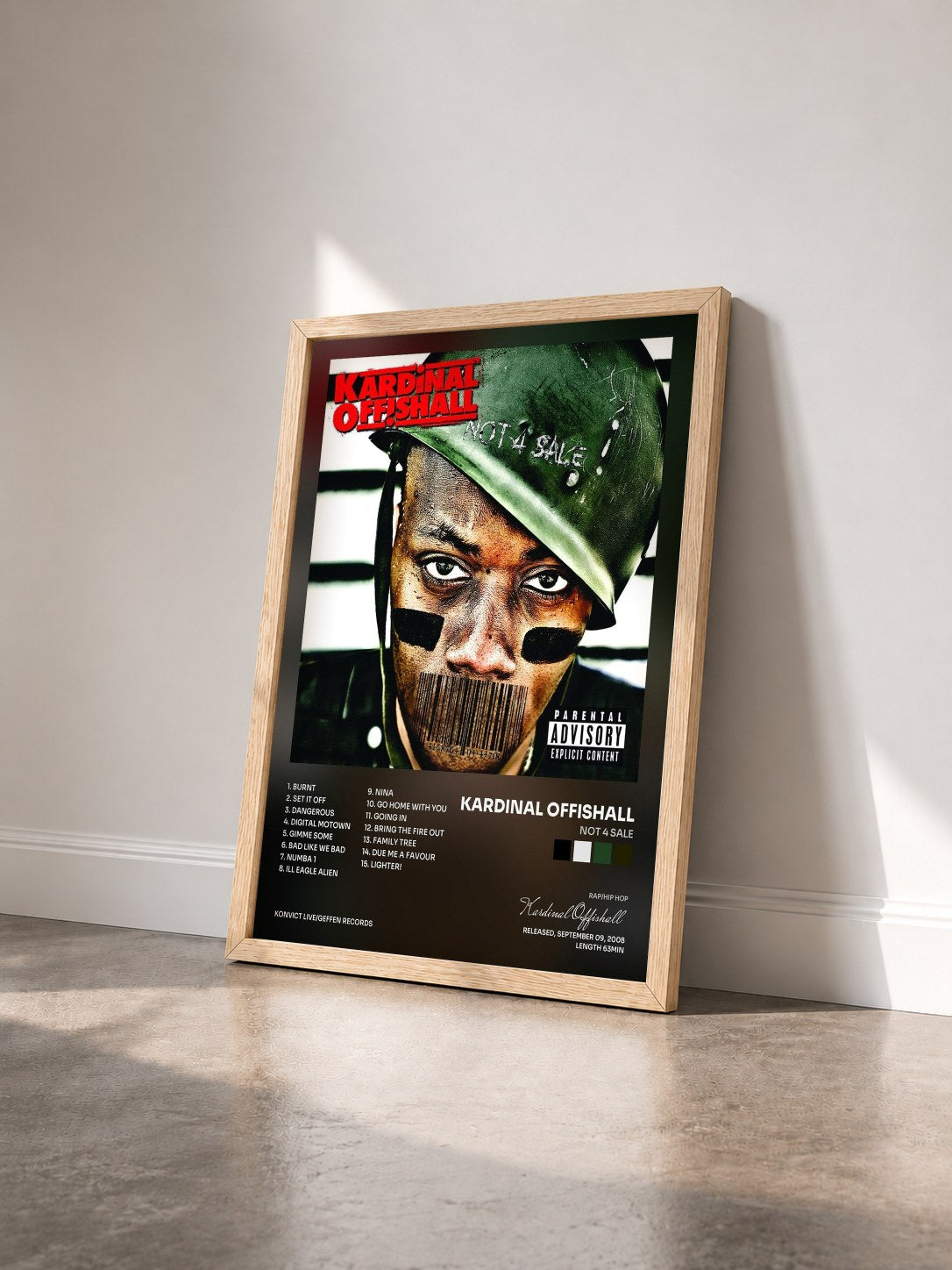 #bois Tableau de l'album Not 4 Sale de Kardinal Offishall vu de trois quarts, cadre en bois brut