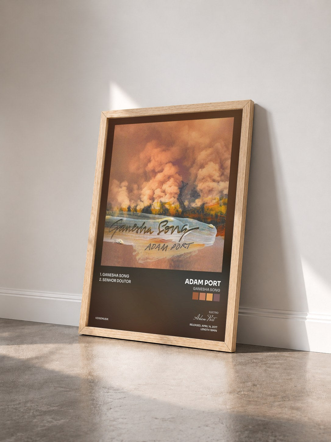 #bois Tableau de l'album Ganesha Song de Adam Port vu de trois quarts, cadre en bois brut