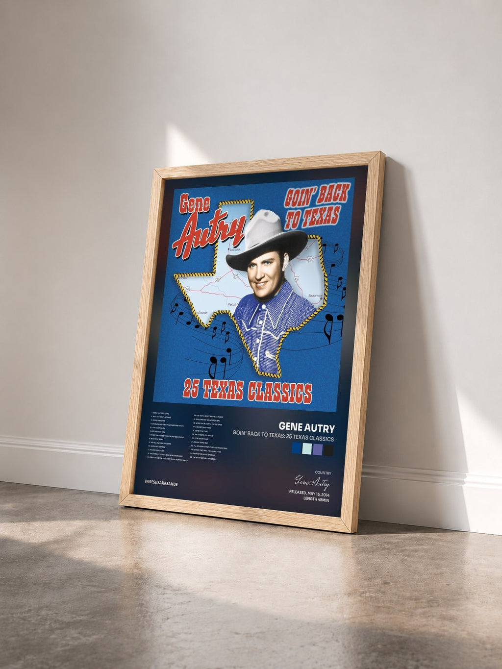 #bois Tableau de l'album Goin' Back To Texas: 25 Texas Classics de Gene Autry vu de trois quarts, cadre en bois brut