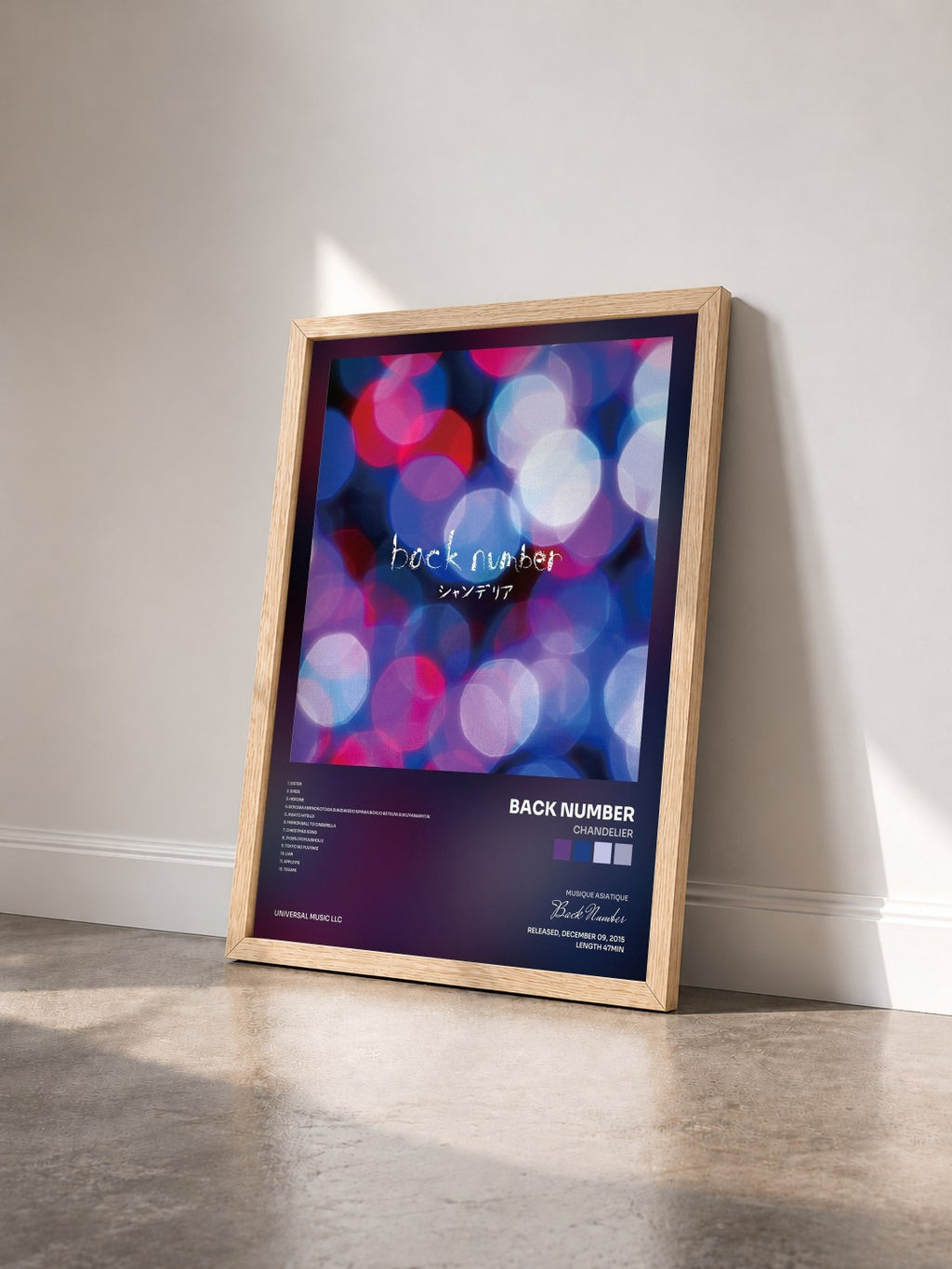 #bois Tableau de l'album Chandelier de Back Number vu de trois quarts, cadre en bois brut