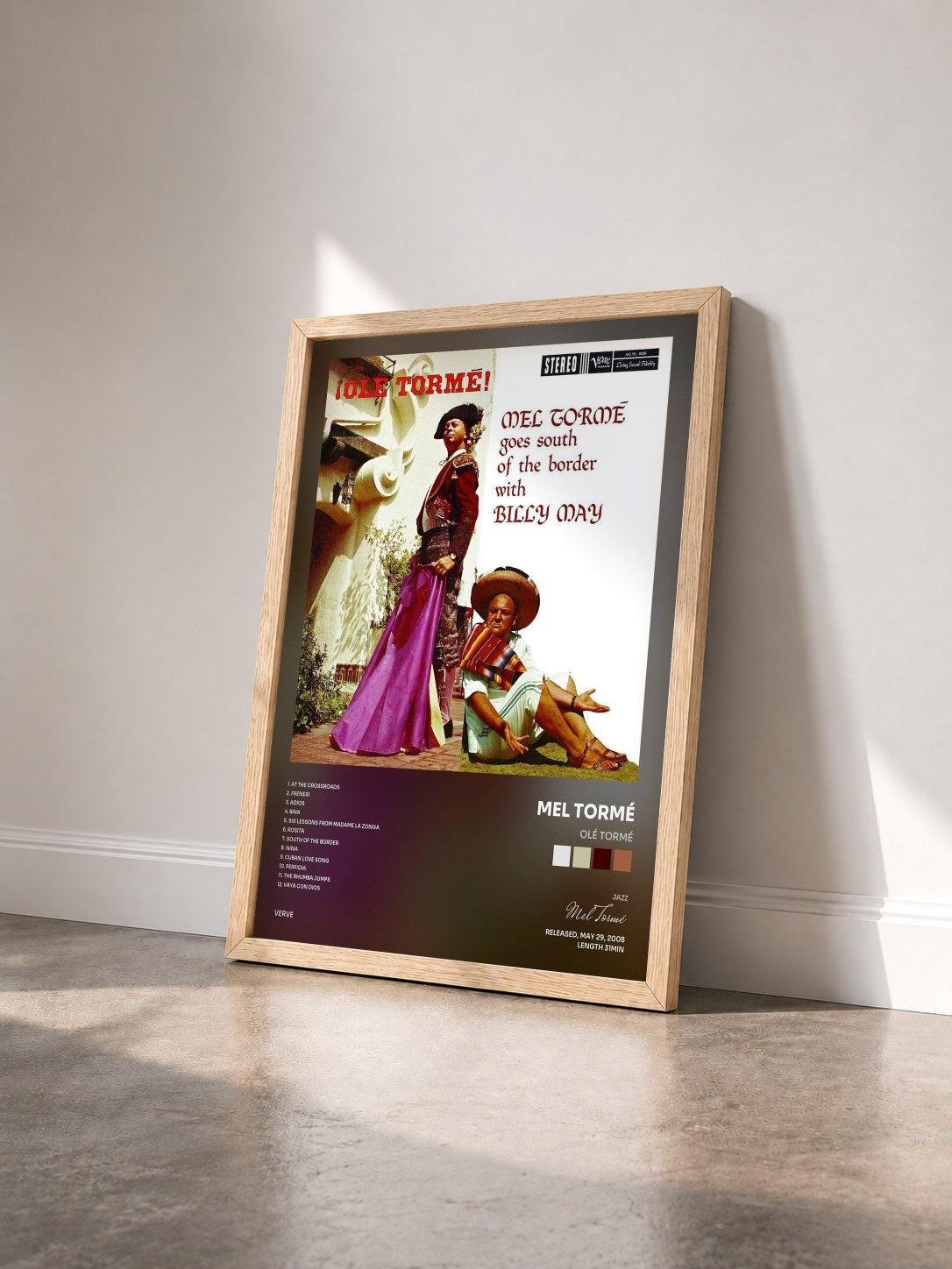 #bois Tableau de l'album Olé Tormé de Mel Tormé vu de trois quarts, cadre en bois brut
