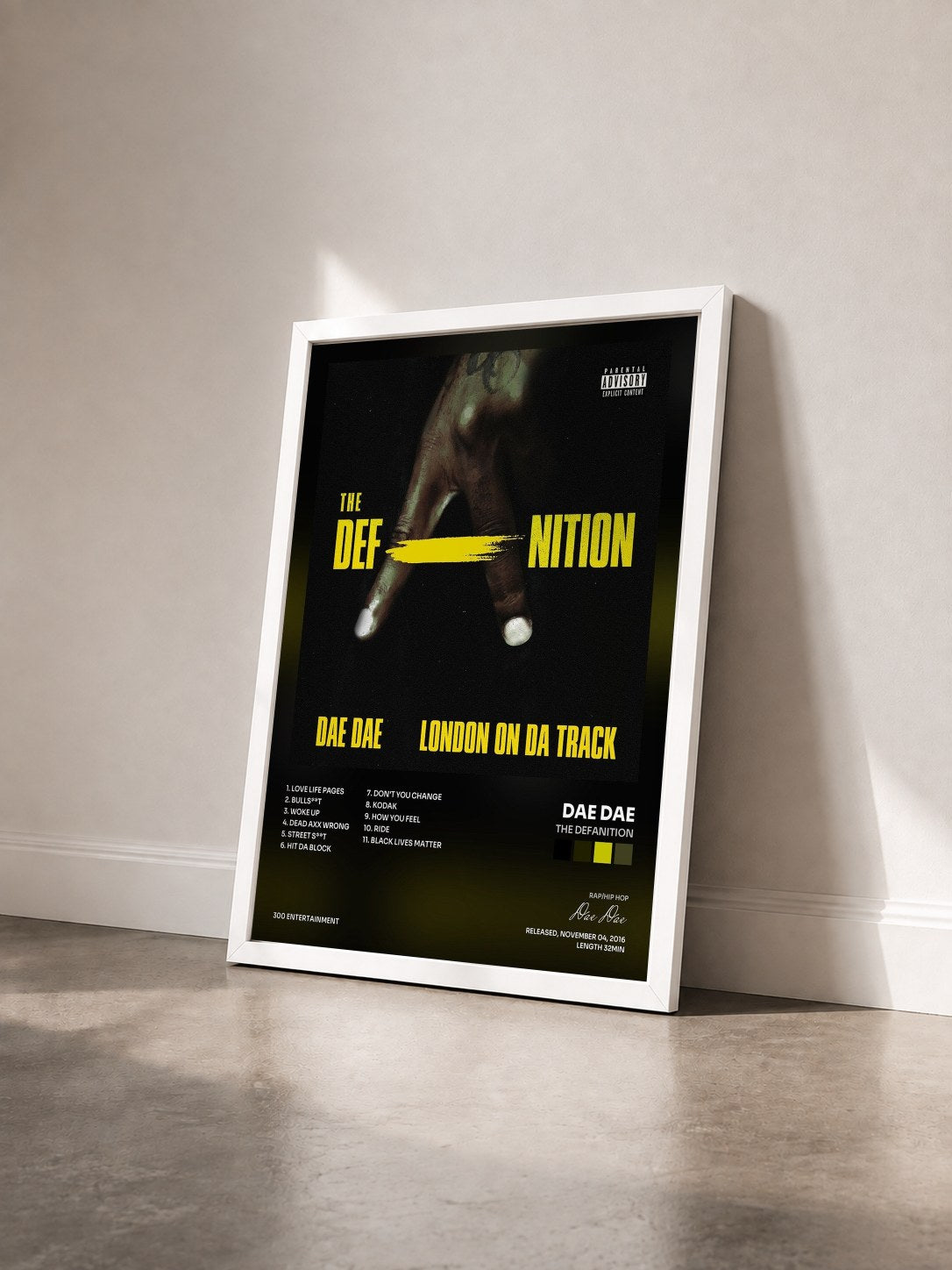 #blanc Tableau de l'album The DefAnition de Dae Dae vu de trois quarts, cadre blanc