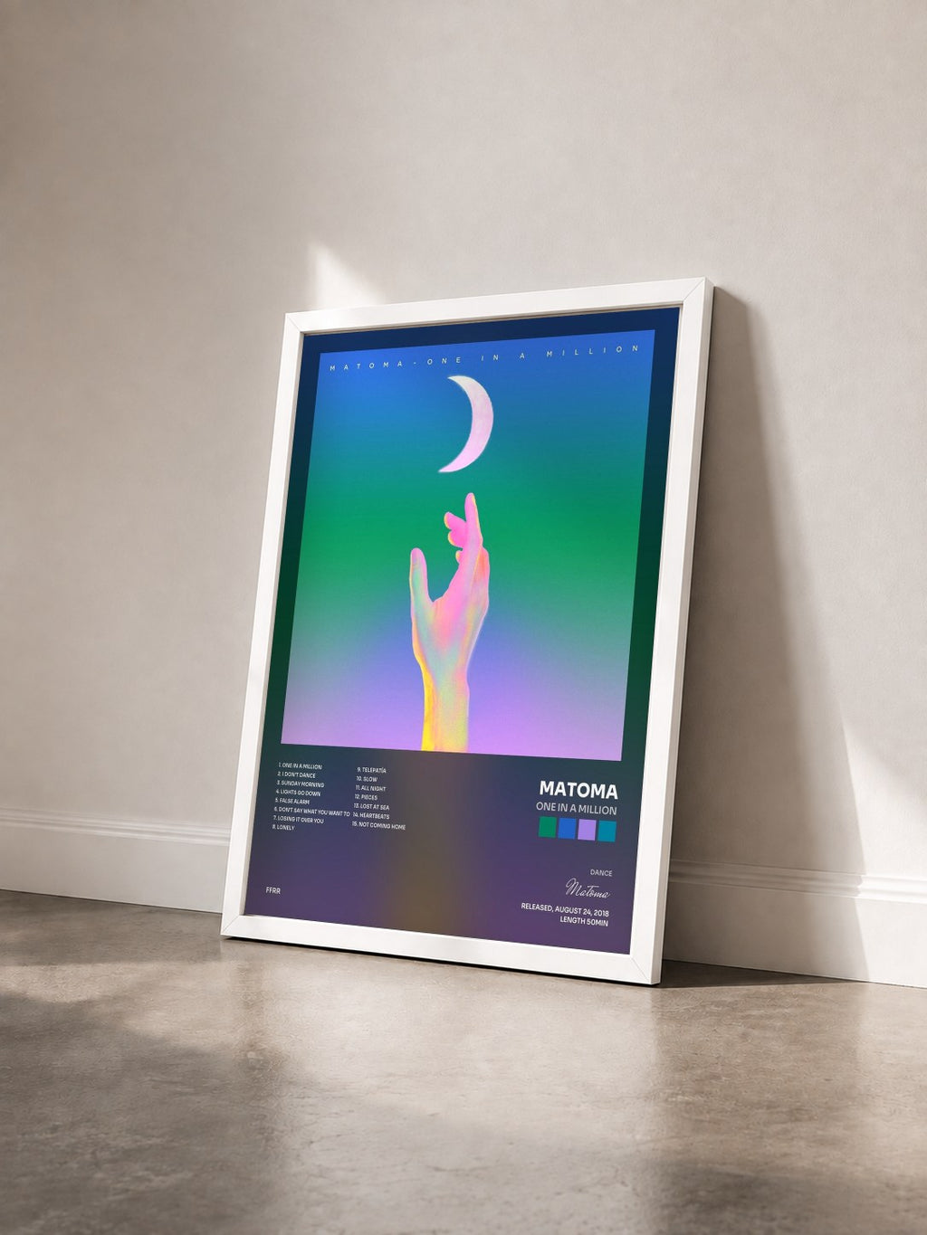 #blanc Tableau de l'album One in a Million de Matoma vu de trois quarts, cadre blanc