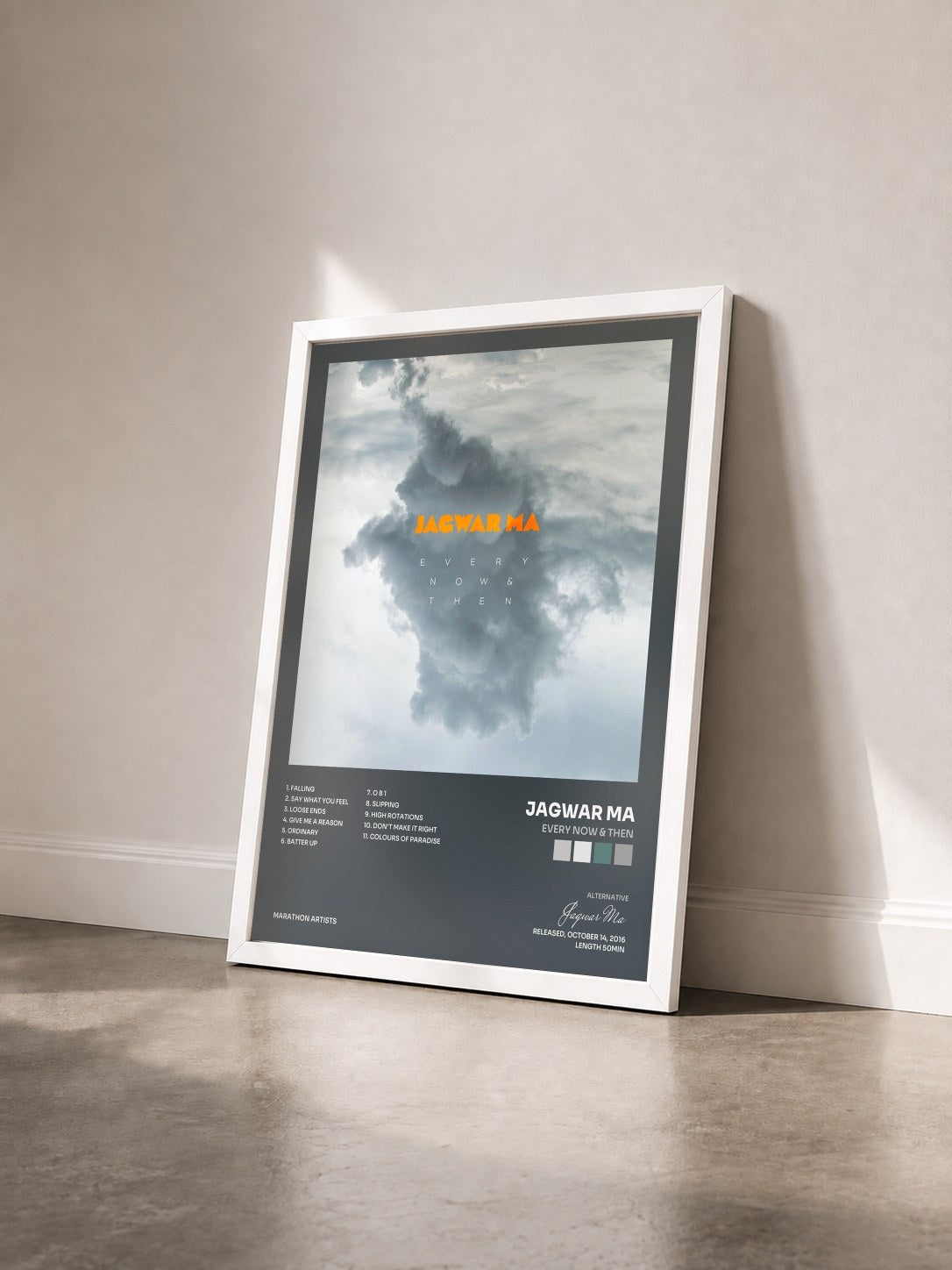 #blanc Tableau de l'album Every Now & Then de Jagwar Ma vu de trois quarts, cadre blanc