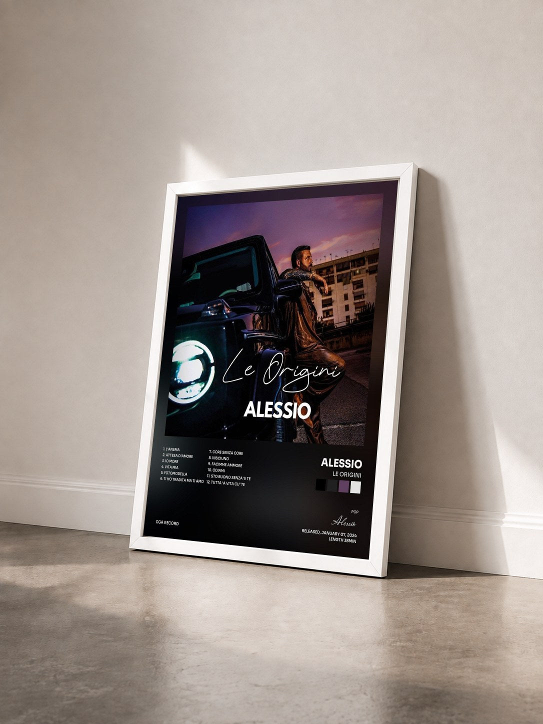 #blanc Tableau de l'album Le Origini de Alessio vu de trois quarts, cadre blanc