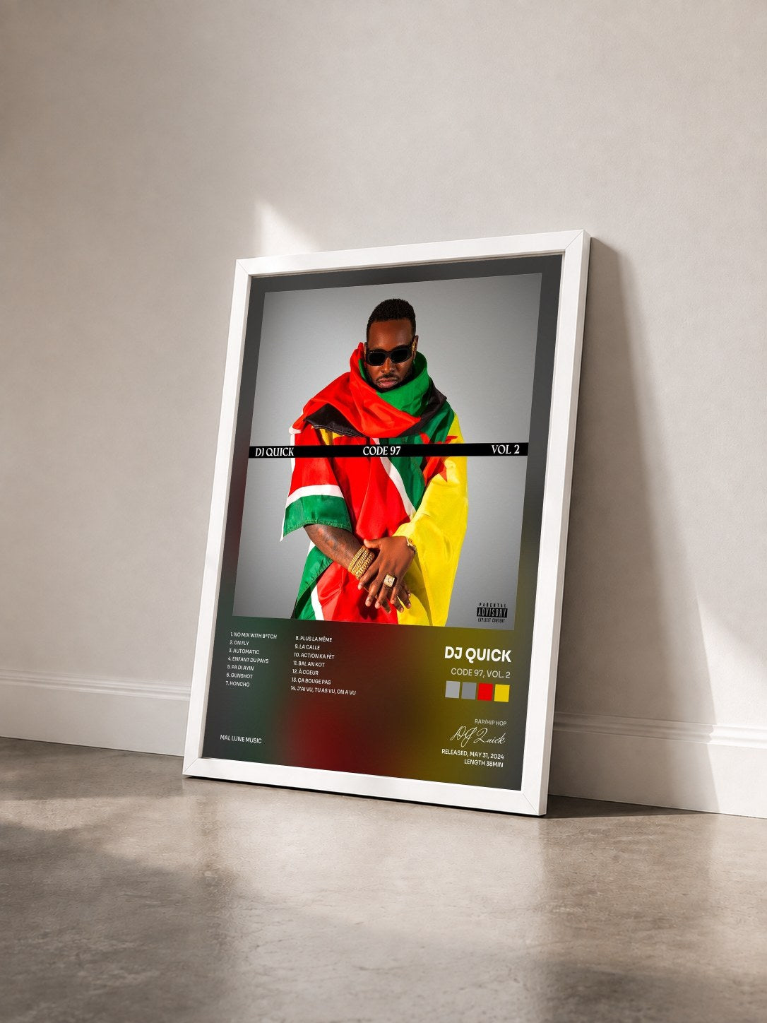 #blanc Tableau de l'album CODE 97, Vol. 2 de DJ Quick vu de trois quarts, cadre blanc