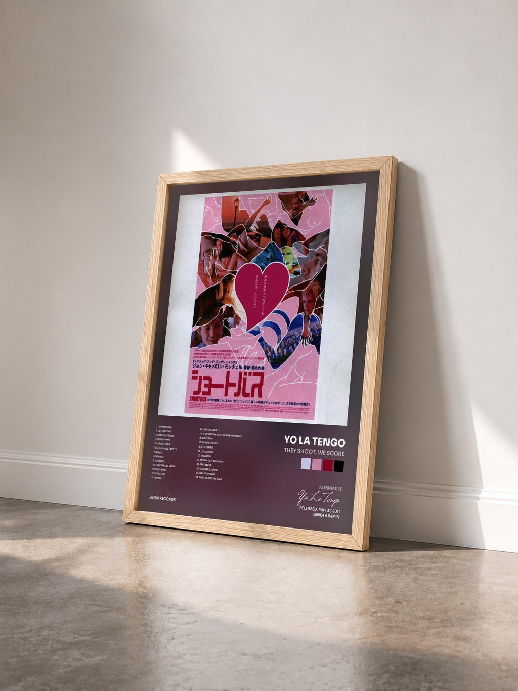 #bois Tableau de l'album They Shoot, We Score de Yo La Tengo vu de trois quarts, cadre en bois brut