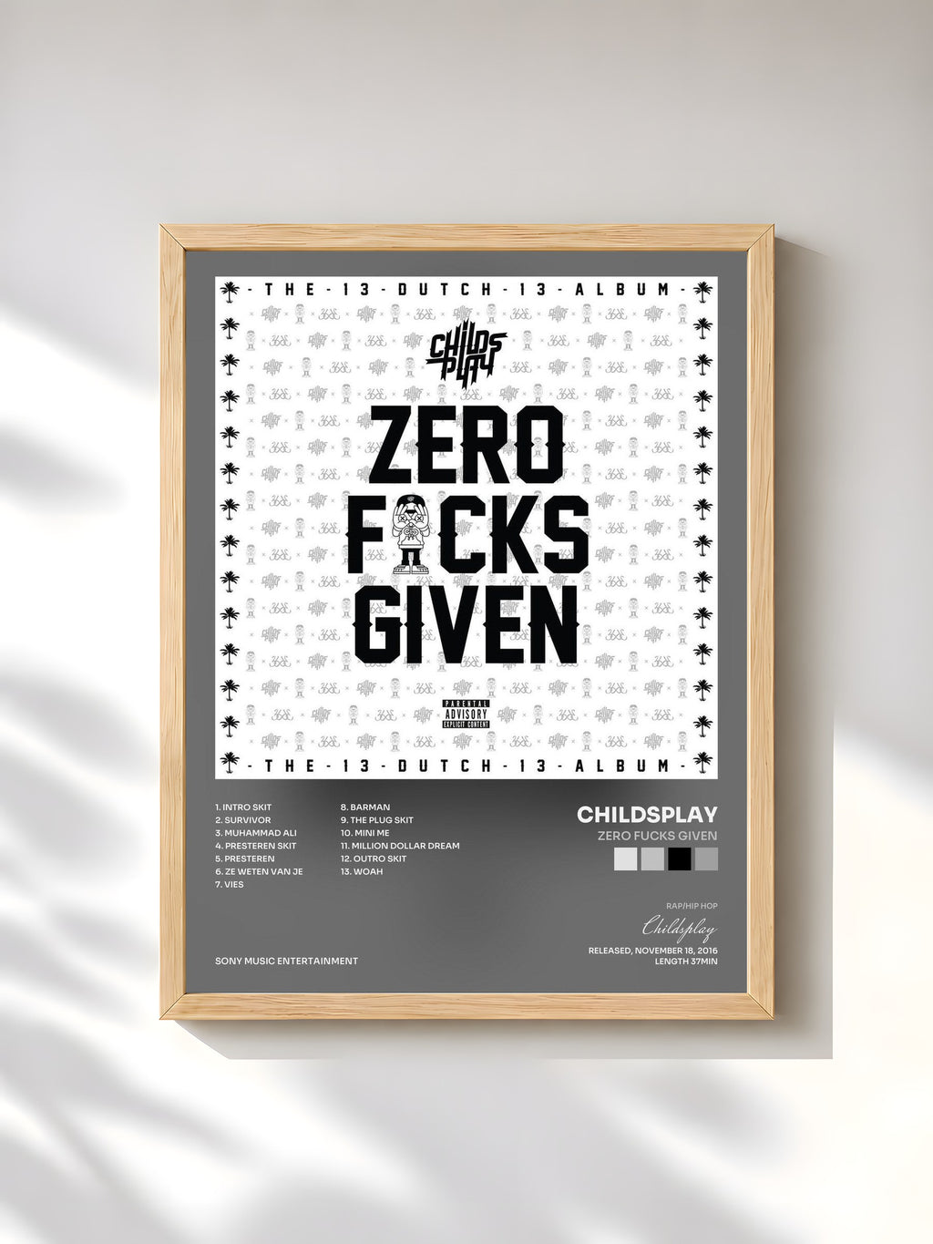 #bois Tableau de l'album Zero Fucks Given de Childsplay, cadre en bois brut, imprimé et encadré en France