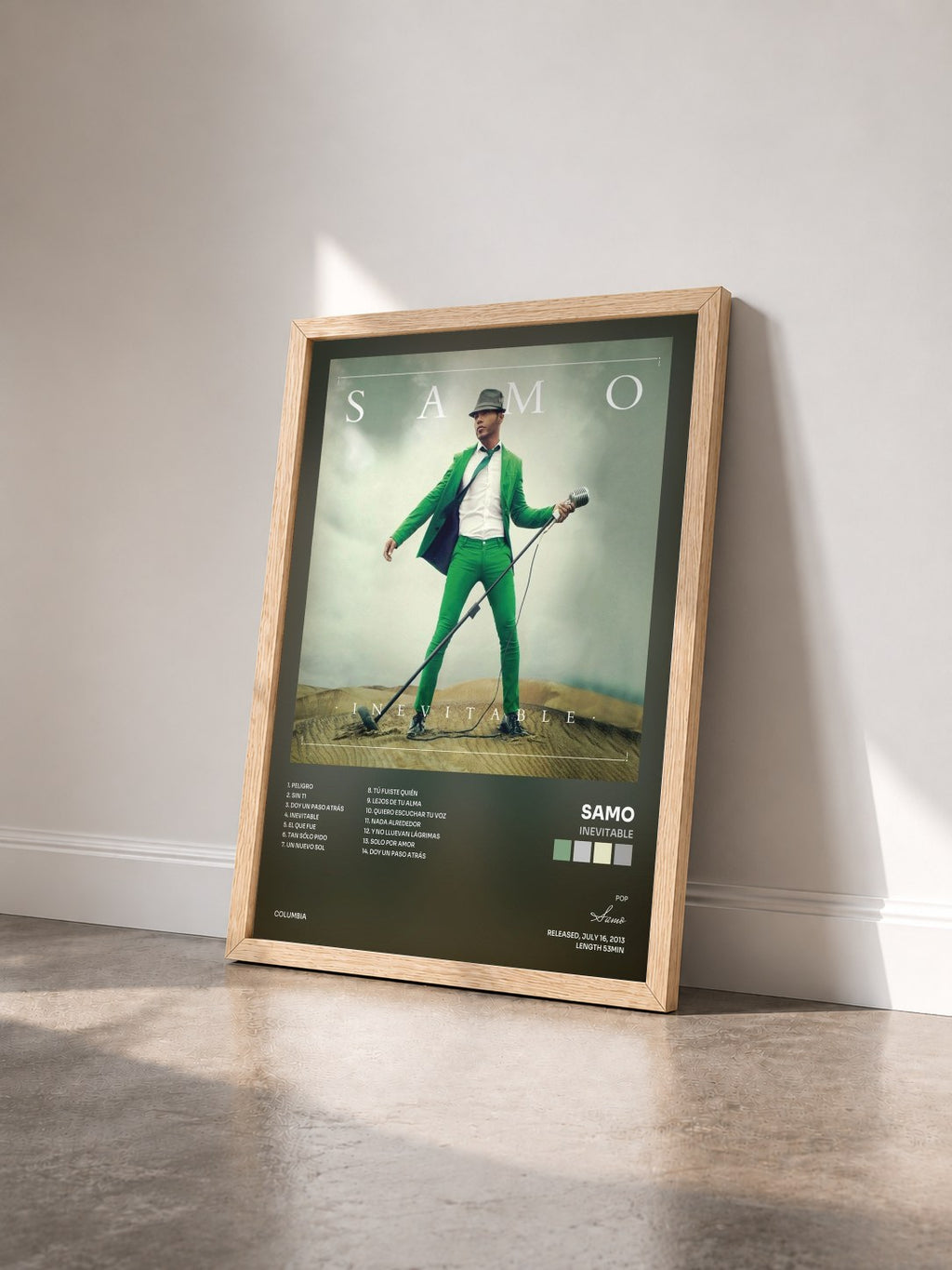#bois Tableau de l'album Inevitable de Samo vu de trois quarts, cadre en bois brut