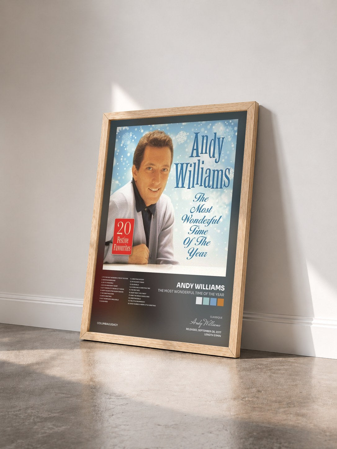 #bois Tableau de l'album The Most Wonderful Time Of The Year de Andy Williams vu de trois quarts, cadre en bois brut