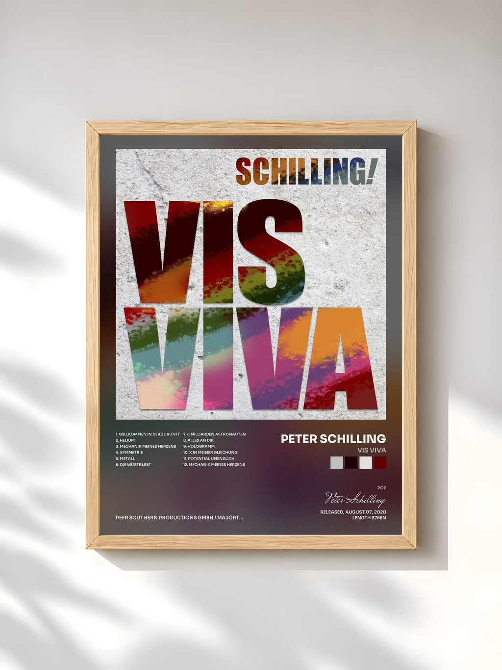 #bois Tableau de l'album Vis Viva de Peter Schilling, cadre en bois brut, imprimé et encadré en France