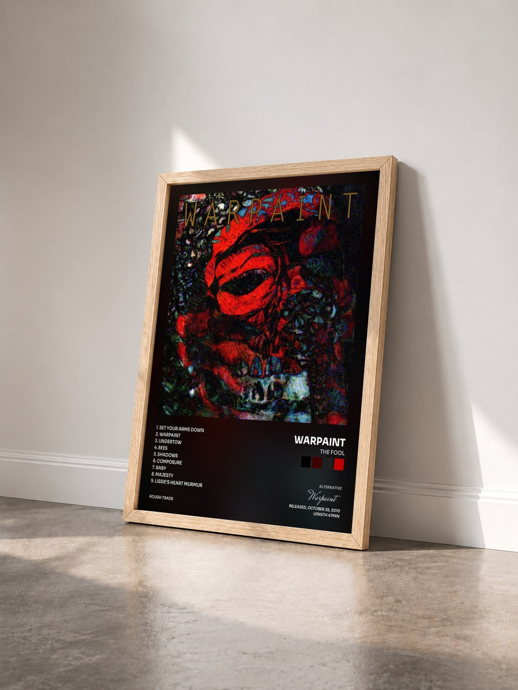 #bois Tableau de l'album The Fool de Warpaint vu de trois quarts, cadre en bois brut