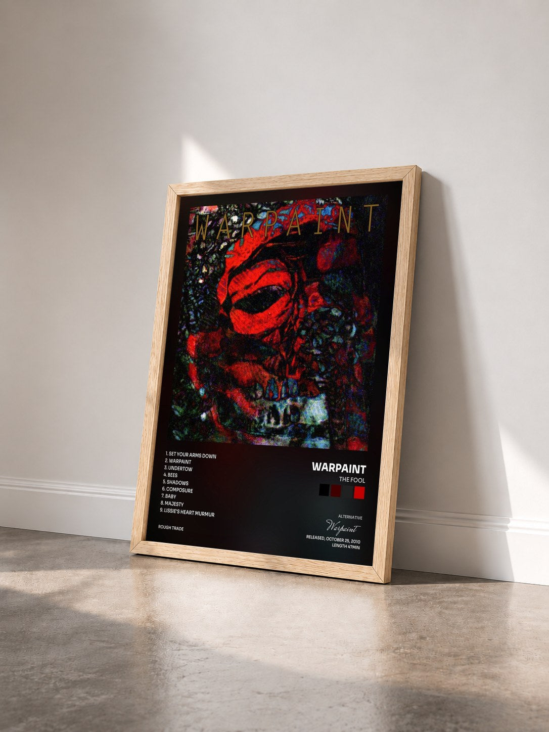 #bois Tableau de l'album The Fool de Warpaint vu de trois quarts, cadre en bois brut