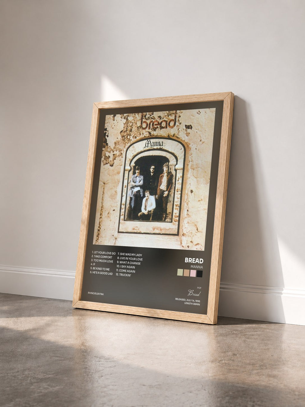 #bois Tableau de l'album Manna de Bread vu de trois quarts, cadre en bois brut