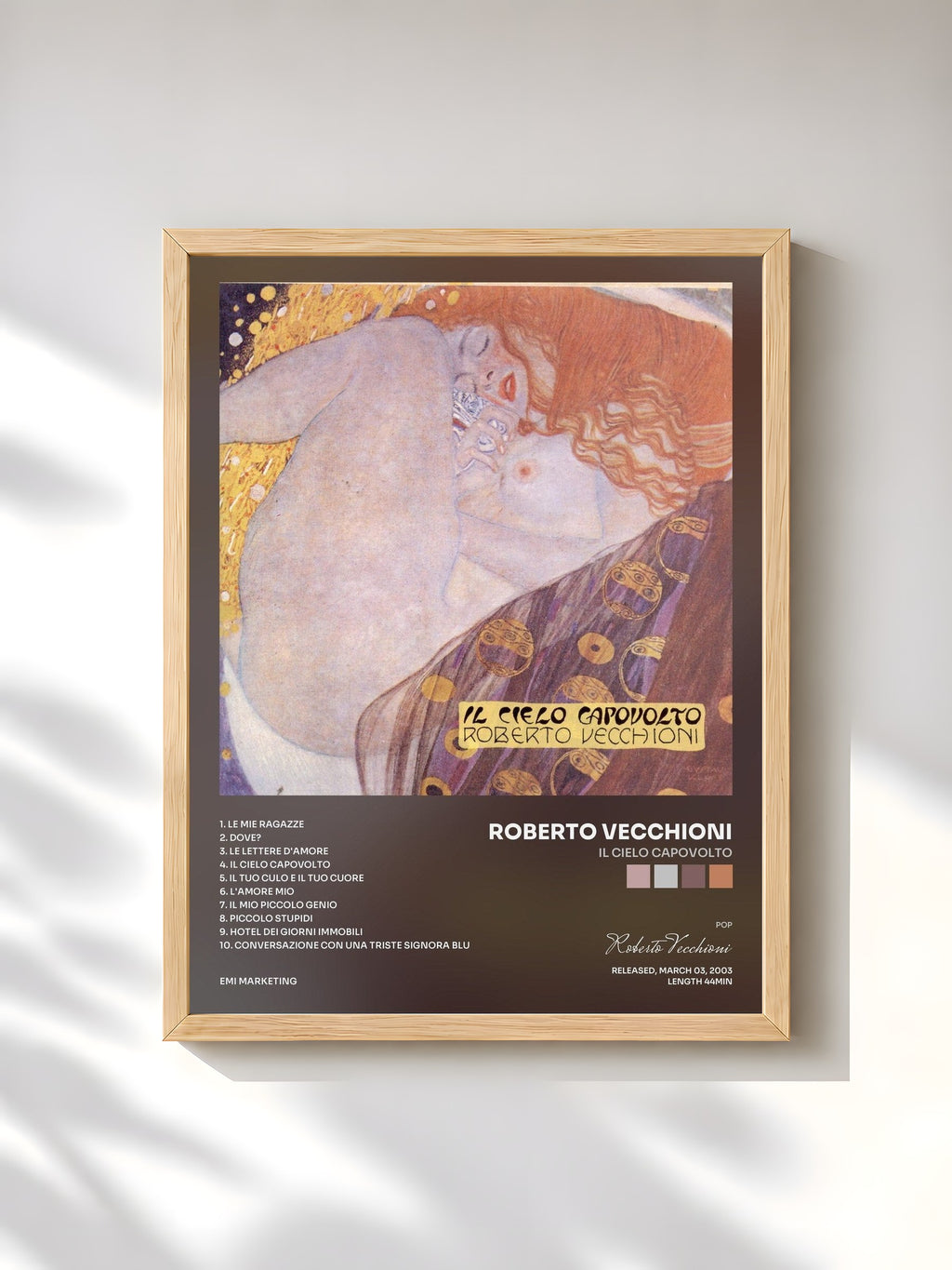 #bois Tableau de l'album Il Cielo Capovolto de Roberto Vecchioni, cadre en bois brut, imprimé et encadré en France