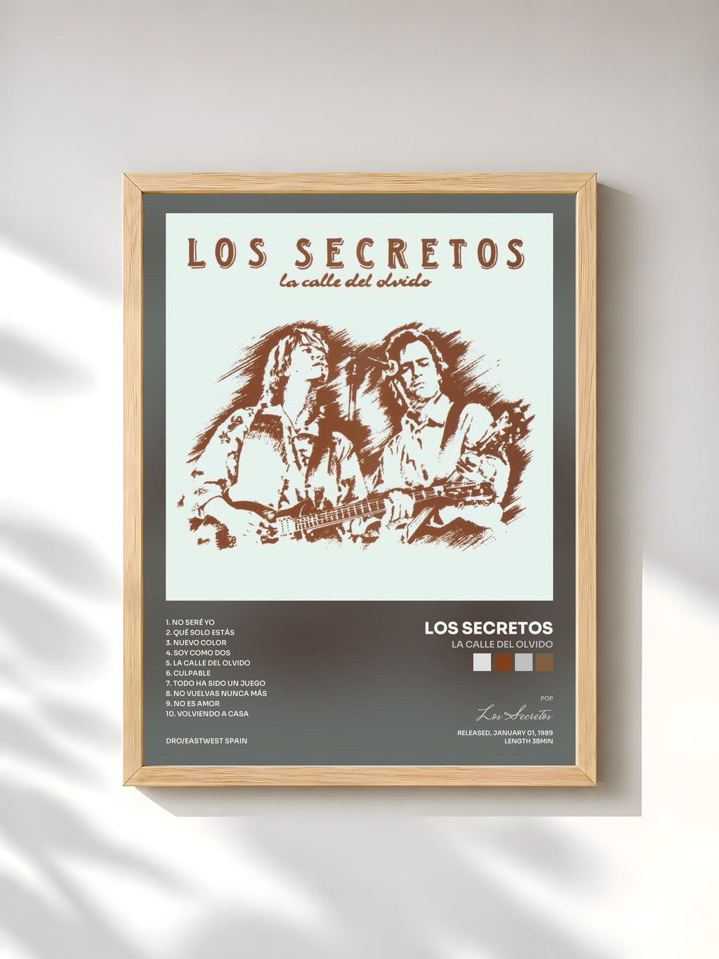 #bois Tableau de l'album La Calle Del Olvido de Los Secretos, cadre en bois brut, imprimé et encadré en France