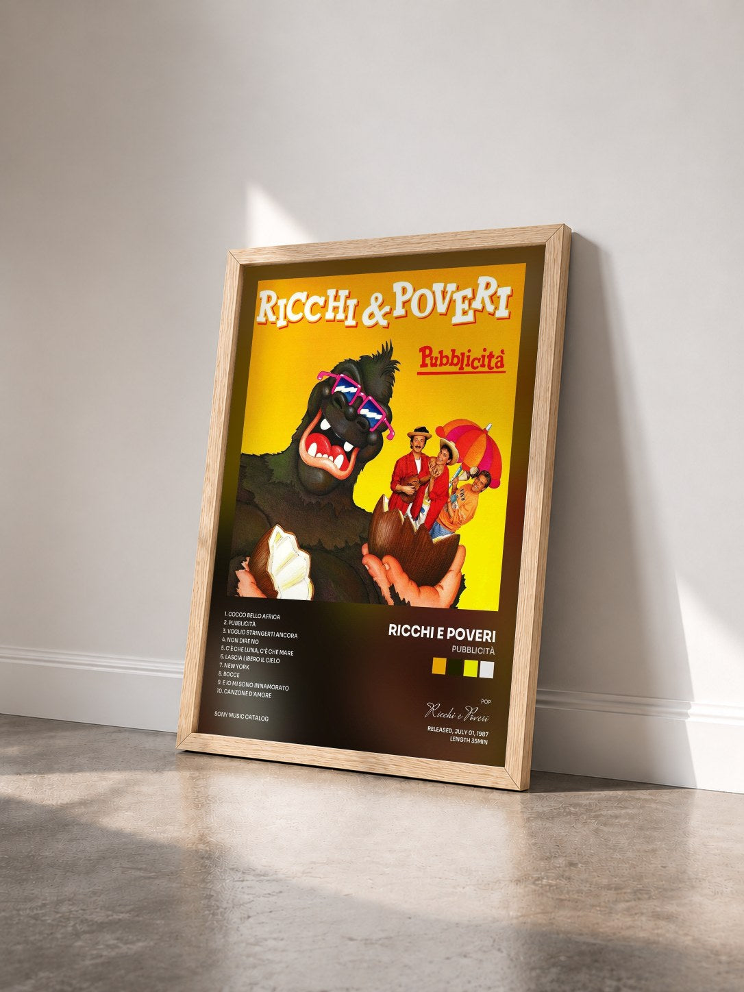 #bois Tableau de l'album Pubblicità de Ricchi e Poveri vu de trois quarts, cadre en bois brut