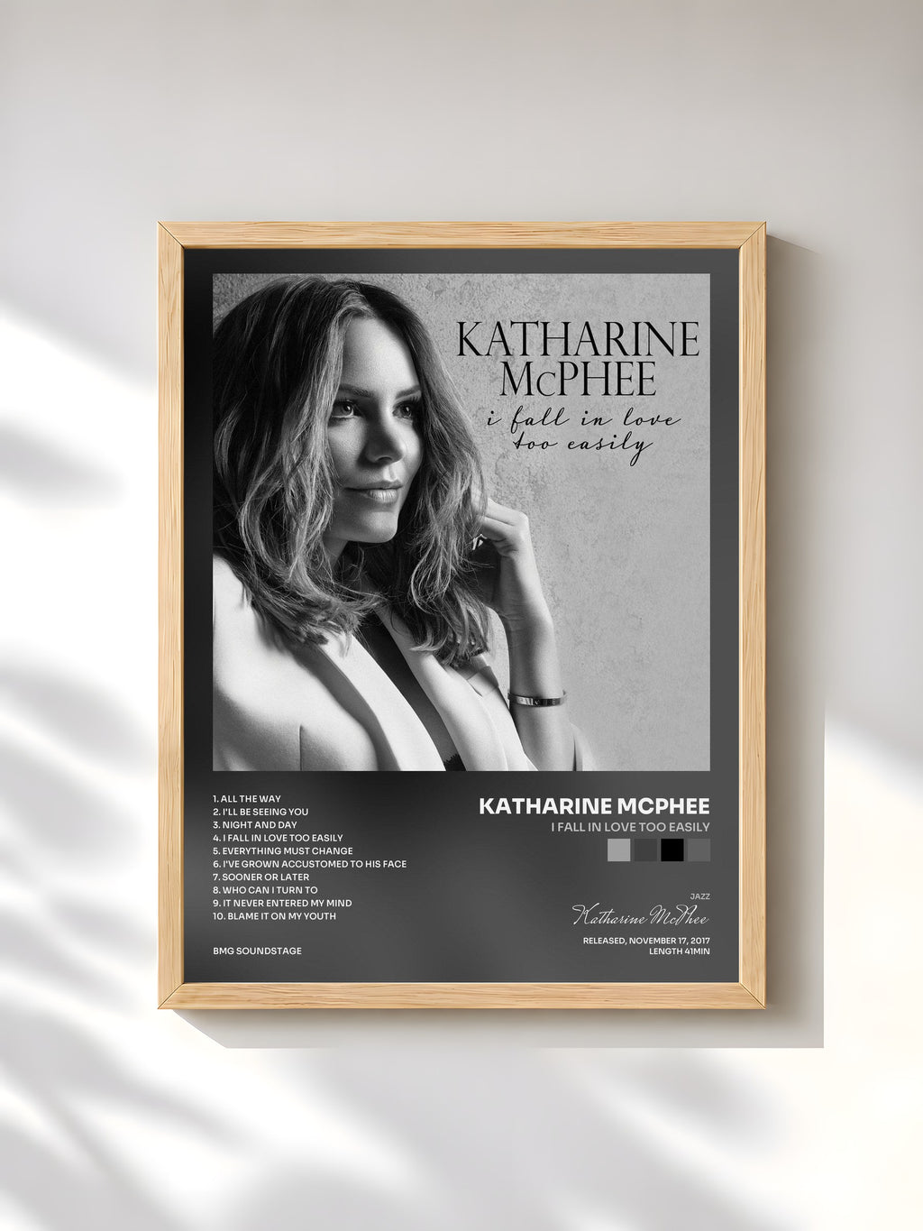 #bois Tableau de l'album I Fall in Love Too Easily de Katharine McPhee, cadre en bois brut, imprimé et encadré en France