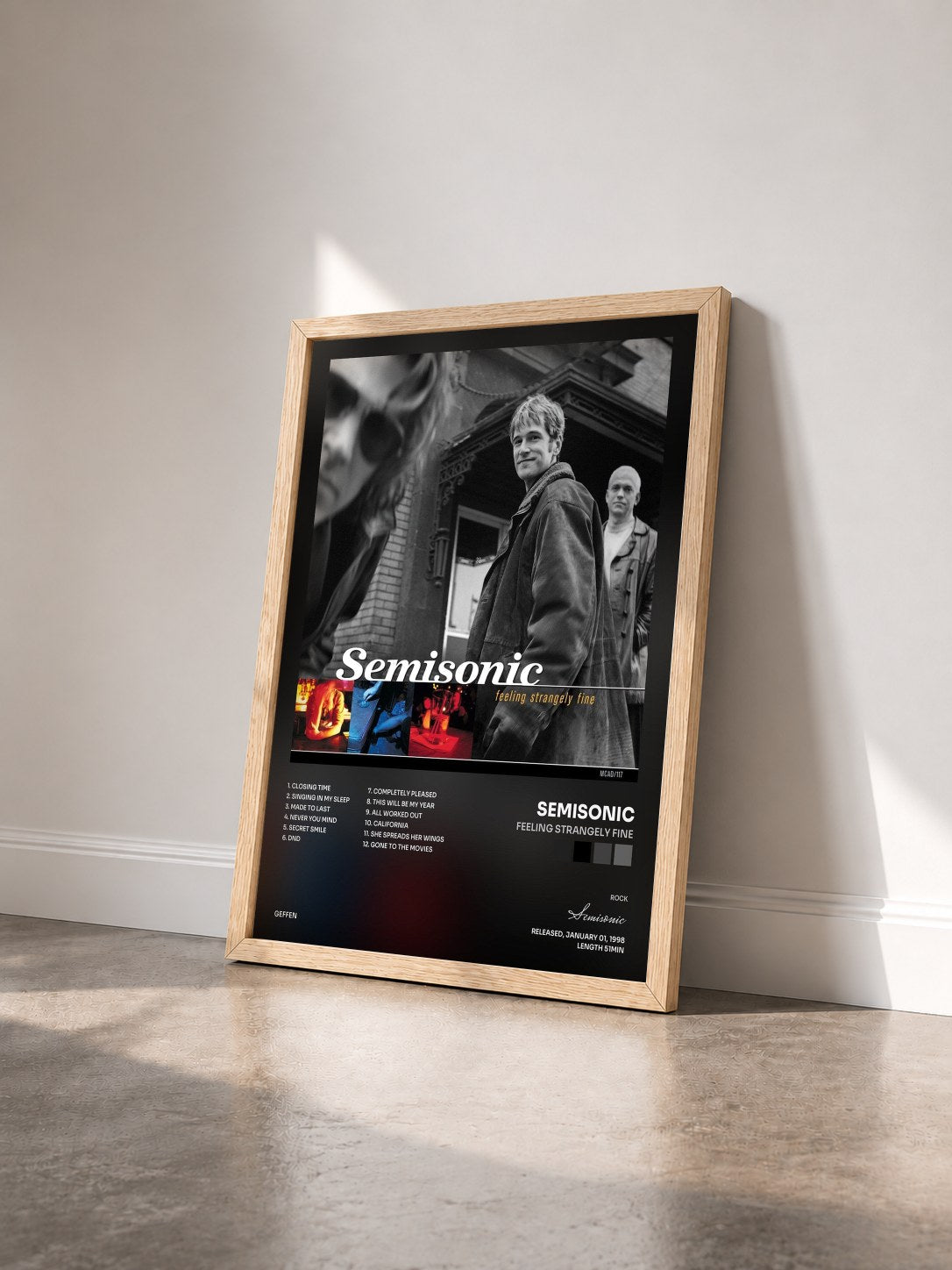 #bois Tableau de l'album Feeling Strangely Fine de Semisonic vu de trois quarts, cadre en bois brut