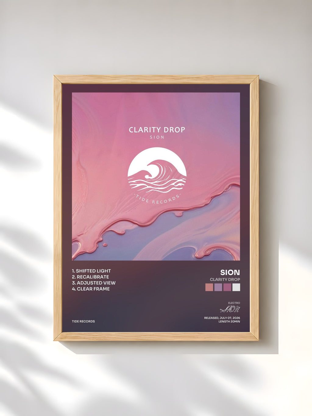 #bois Tableau de l'album Clarity Drop de SION, cadre en bois brut, imprimé et encadré en France