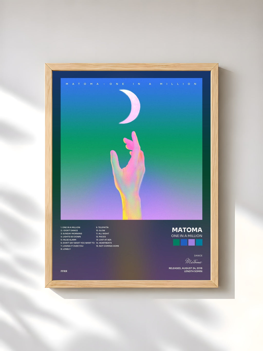 #bois Tableau de l'album One in a Million de Matoma, cadre en bois brut, imprimé et encadré en France