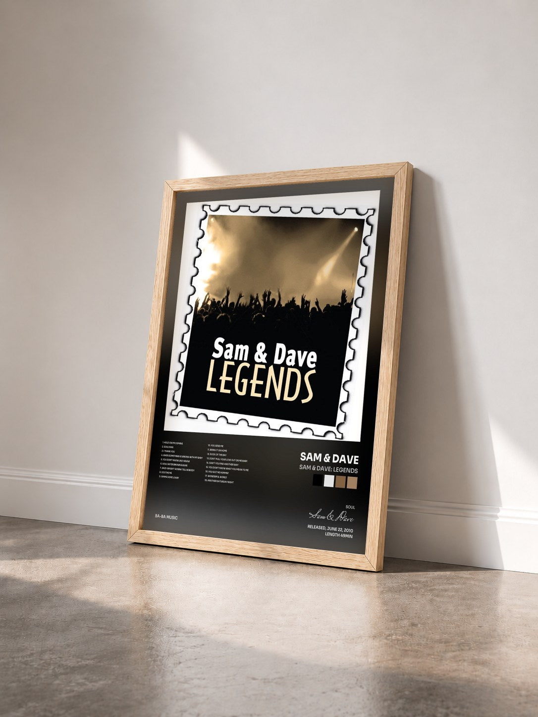 #bois Tableau de l'album Sam & Dave: Legends de Sam & Dave vu de trois quarts, cadre en bois brut