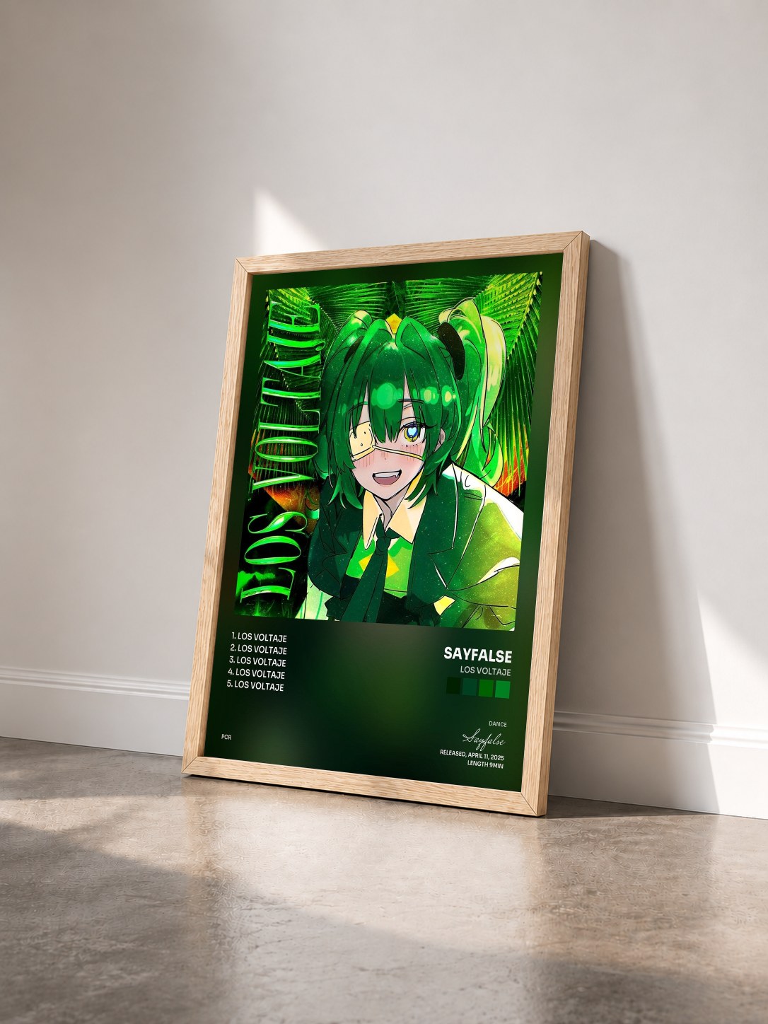 #bois Tableau de l'album LOS VOLTAJE de Sayfalse vu de trois quarts, cadre en bois brut