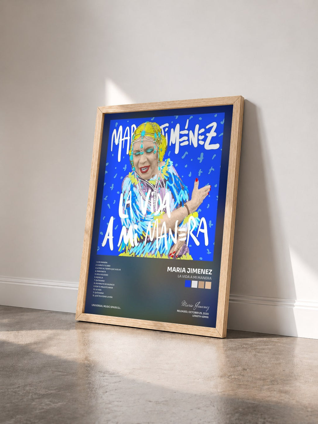 #bois Tableau de l'album La Vida A Mi Manera de Maria Jimenez vu de trois quarts, cadre en bois brut