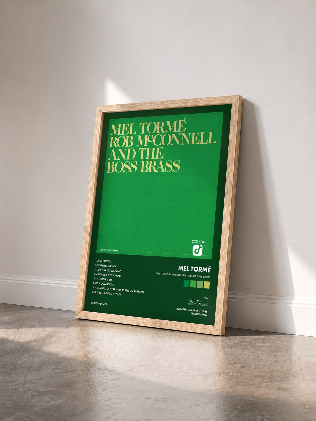 #bois Tableau de l'album Mel Tormé, Rob McConnell And The Boss Brass de Mel Tormé vu de trois quarts, cadre en bois brut
