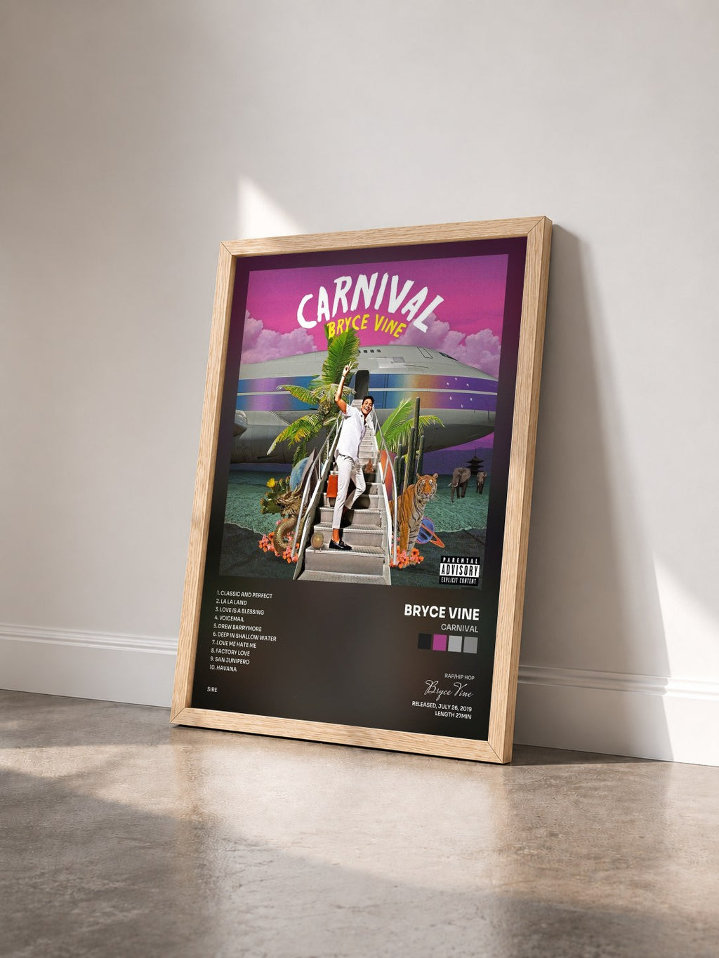 #bois Tableau de l'album Carnival de Bryce Vine vu de trois quarts, cadre en bois brut