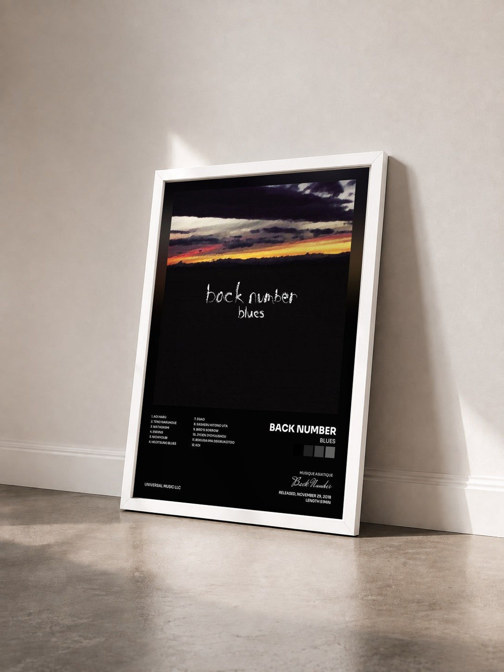 #blanc Tableau de l'album Blues de Back Number vu de trois quarts, cadre blanc
