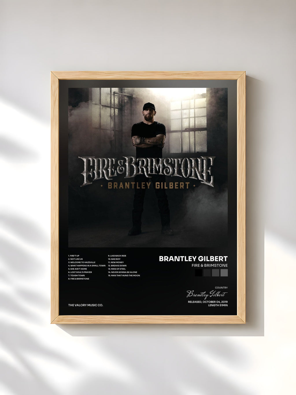 #bois Tableau de l'album Fire & Brimstone de Brantley Gilbert, cadre en bois brut, imprimé et encadré en France