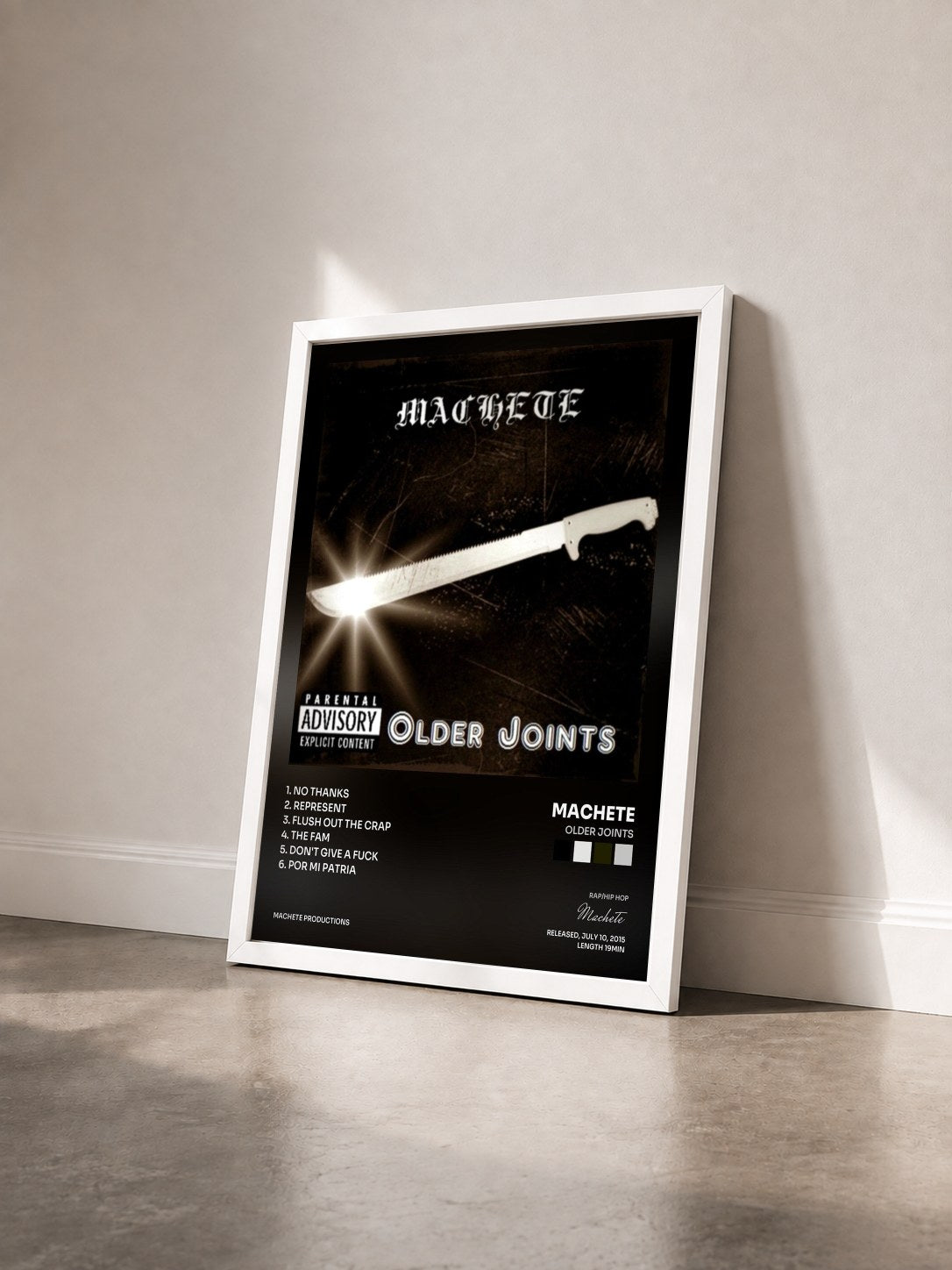#blanc Tableau de l'album Older Joints de Machete vu de trois quarts, cadre blanc