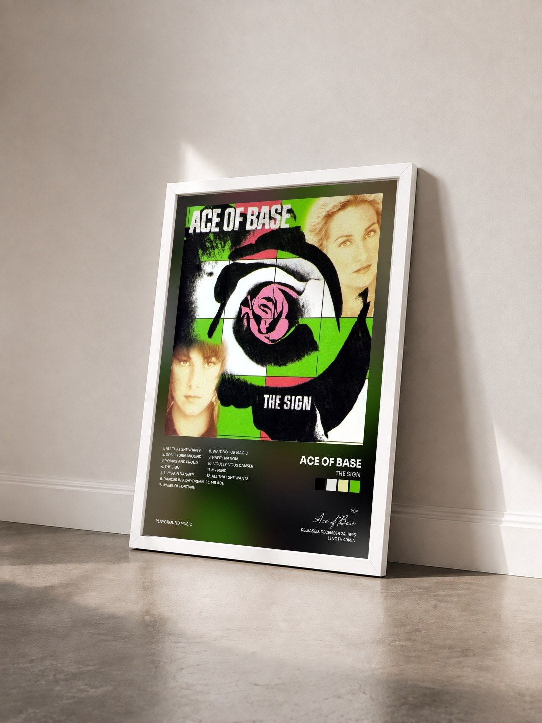 #blanc Tableau de l'album The Sign de Ace of Base vu de trois quarts, cadre blanc
