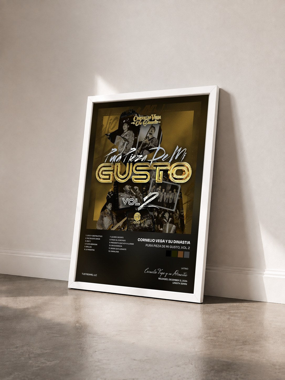 #blanc Tableau de l'album Pura Pieza De Mi Gusto, Vol. 2 de Cornelio Vega y su Dinastia vu de trois quarts, cadre blanc
