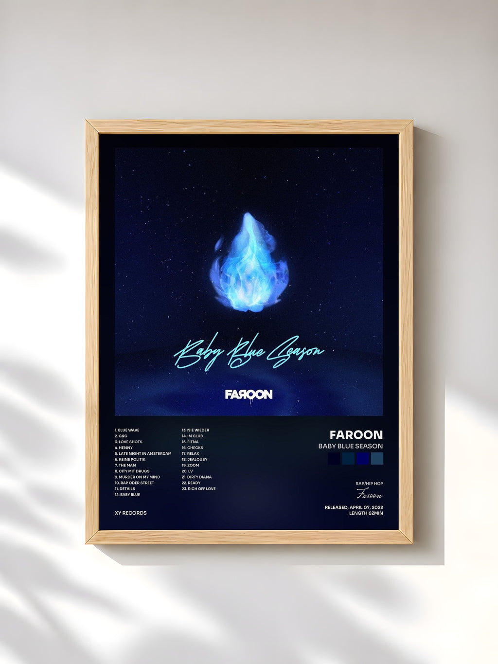 #bois Tableau de l'album Baby Blue Season de Faroon, cadre en bois brut, imprimé et encadré en France