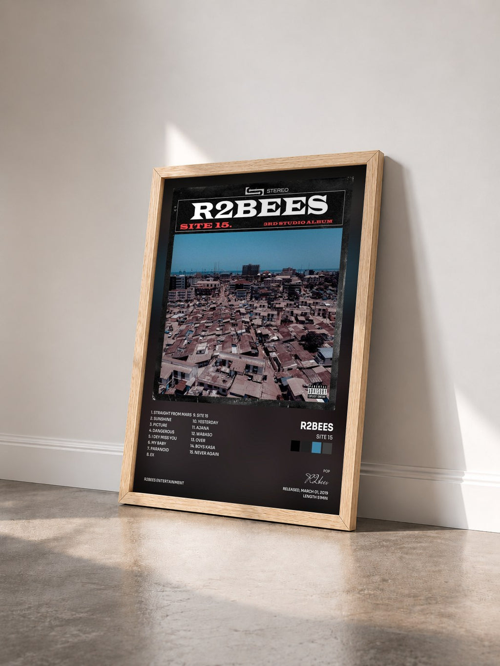#bois Tableau de l'album Site 15 de R2bees vu de trois quarts, cadre en bois brut