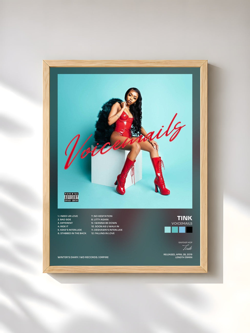 #bois Tableau de l'album Voicemails de Tink, cadre en bois brut, imprimé et encadré en France