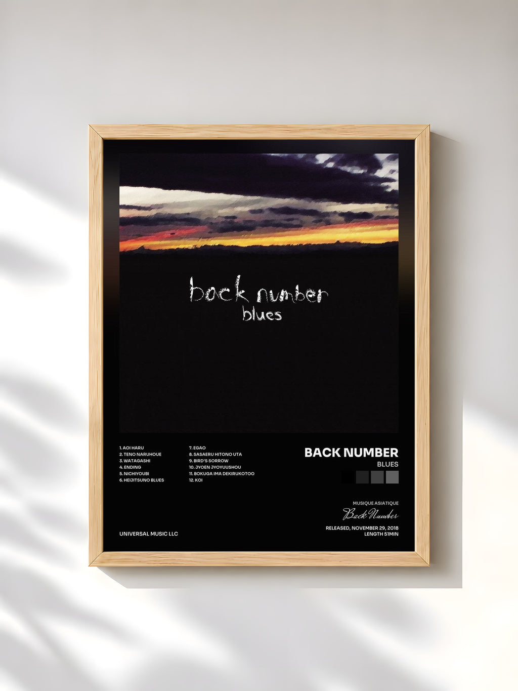 #bois Tableau de l'album Blues de Back Number, cadre en bois brut, imprimé et encadré en France