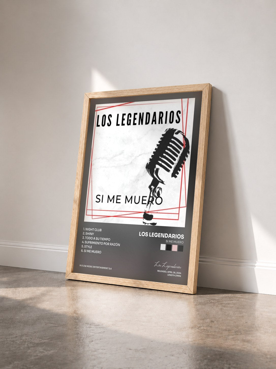 #bois Tableau de l'album Si Me Muero de Los Legendarios vu de trois quarts, cadre en bois brut