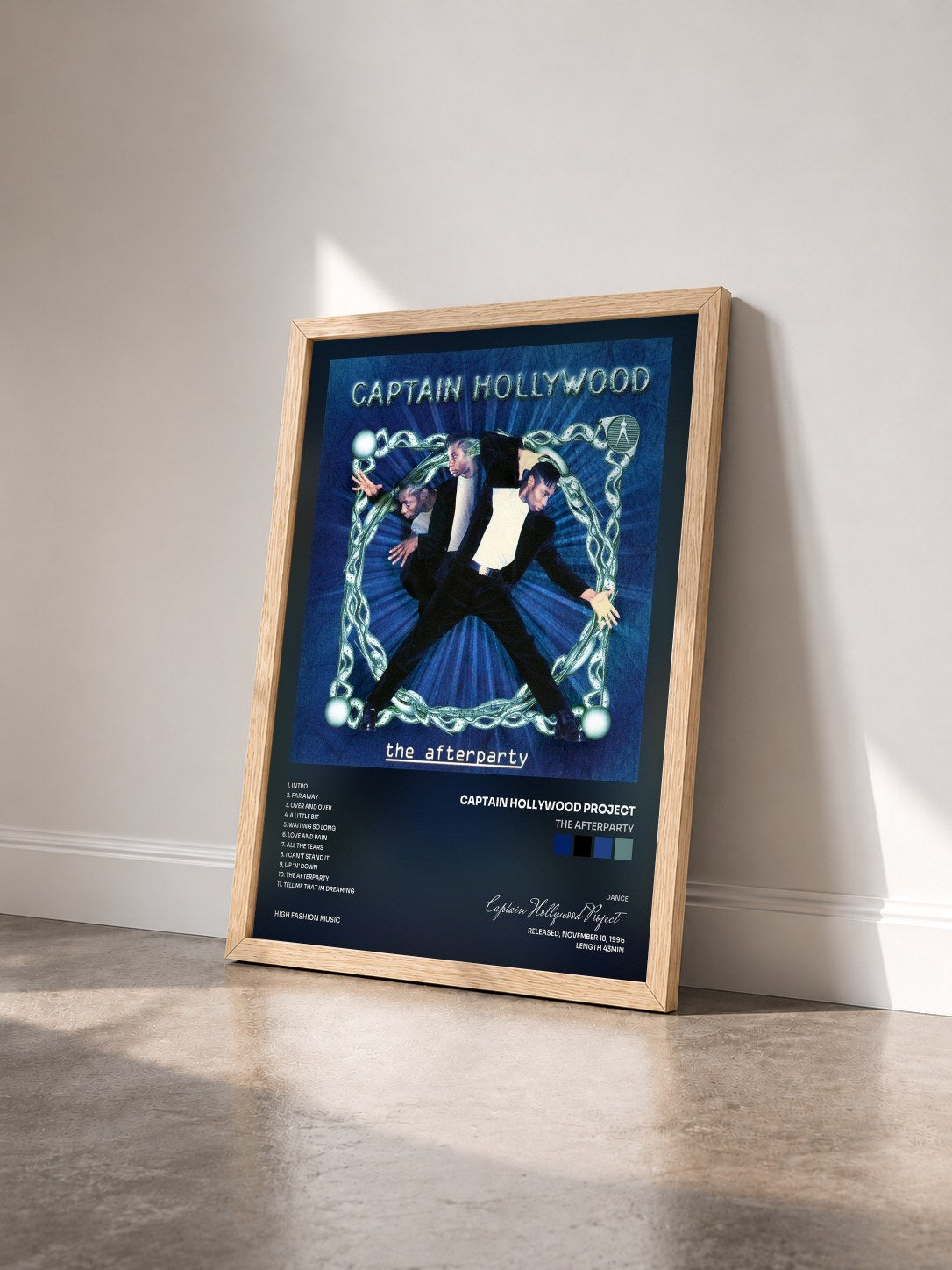 #bois Tableau de l'album The Afterparty de Captain Hollywood Project vu de trois quarts, cadre en bois brut